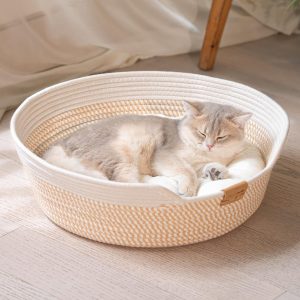 Panier osier pour chat CheerPals Panier Chat Tressé 47x47x15 cm