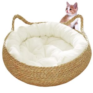 Panier osier pour chat Panier rond 38,1 cm Naturel Blanc